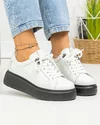 Pantofi casual dama piele naturala lacuita albi cu talpa neagra si inchidere sireturi F002-294 4
