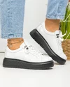 Pantofi casual dama piele naturala lacuita albi cu talpa neagra si inchidere sireturi F002-294 1