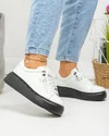 Pantofi casual dama piele naturala lacuita albi cu talpa neagra si inchidere sireturi F002-294 5