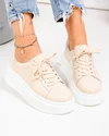 Pantofi casual dama piele naturala lacuita bej cu talpa alba F002-527 3