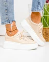 Pantofi casual dama piele naturala lacuita bej cu talpa alba F002-527 4