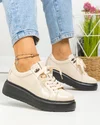 Pantofi casual dama piele naturala lacuita bej cu talpa neagra F002-294 1