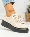 Pantofi casual dama piele naturala lacuita bej cu talpa neagra F002-294 3