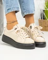 Pantofi casual dama piele naturala lacuita bej cu talpa neagra F002-294 4