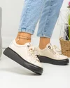 Pantofi casual dama piele naturala lacuita bej cu talpa neagra F002-294 5
