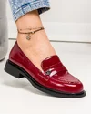 Pantofi casual dama piele naturala lacuita bordo cu detaliu metalic si inchidere slip-on TN6417-2 1