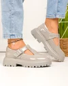Pantofi casual dama piele naturala lacuita gri cu catarama decorativa si inchidere scai F002-297 3