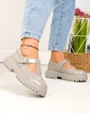 Pantofi casual dama piele naturala lacuita gri cu catarama decorativa si inchidere scai F002-297 4