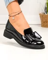 Pantofi casual dama piele naturala lacuita negri cu fundita si inchidere slip-on PC810 3