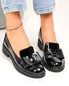 Pantofi casual dama piele naturala lacuita negri cu fundita si inchidere slip-on PC810 1