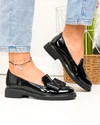 Pantofi casual dama piele naturala lacuita negri cu fundita si inchidere slip-on PC810 5