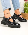 Pantofi casual dama piele naturala lacuita negri cu inchidere scai si catarama decorativa F002-297 4