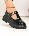 Pantofi casual dama piele naturala lacuita negri cu inchidere scai si catarama decorativa F002-297 2