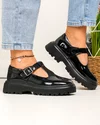 Pantofi casual dama piele naturala lacuita negri cu inchidere scai si catarama decorativa F002-297 3