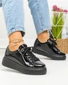 Pantofi casual dama piele naturala lacuita negri cu inchidere sireturi F002-294 3