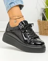 Pantofi casual dama piele naturala lacuita negri cu inchidere sireturi F002-294 1