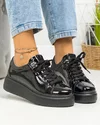 Pantofi casual dama piele naturala lacuita negri cu inchidere sireturi F002-294 4