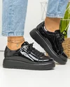 Pantofi casual dama piele naturala lacuita negri cu inchidere sireturi F002-294 2