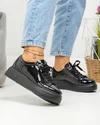 Pantofi casual dama piele naturala lacuita negri cu inchidere sireturi F002-294 5