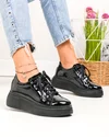 Pantofi casual dama piele naturala lacuita negri cu inchidere sireturi PC206 3