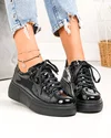 Pantofi casual dama piele naturala lacuita negri cu inchidere sireturi PC206 4