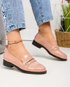 Pantofi casual dama piele naturala lacuita roz cu inchidere slip-on si accesoriu TN6407-2 2