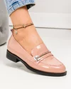 Pantofi casual dama piele naturala lacuita roz cu inchidere slip-on si accesoriu TN6407-2 1