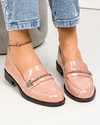 Pantofi casual dama piele naturala lacuita roz cu inchidere slip-on si accesoriu TN6407-2 3