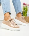 Pantofi casual dama piele naturala lacuita roz inchis cu talpa alba F002-294 3