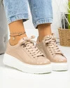 Pantofi casual dama piele naturala lacuita roz inchis cu talpa alba F002-294 1