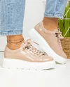 Pantofi casual dama piele naturala lacuita roz inchis cu talpa alba F002-294 2
