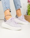 Pantofi casual dama piele naturala lila cu inscriptie pe lateral si inchidere sireturi F001-832 3