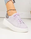 Pantofi casual dama piele naturala lila cu inscriptie pe lateral si inchidere sireturi F001-832 4
