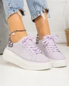 Pantofi casual dama piele naturala lila cu inscriptie pe lateral si inchidere sireturi F001-832 1