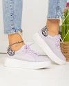 Pantofi casual dama piele naturala lila cu inscriptie pe lateral si inchidere sireturi F001-832 2