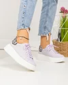 Pantofi casual dama piele naturala lila cu inscriptie pe lateral si inchidere sireturi F001-832 5
