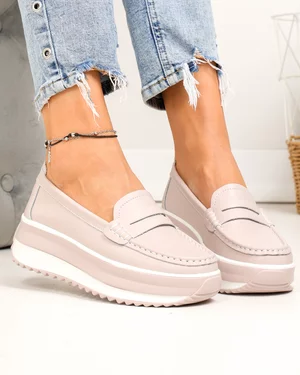 Pantofi casual dama piele naturala lila cu talpa groasa si cusatura frontala F001-776