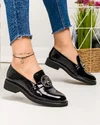 Pantofi casual dama piele naturala lucioasa negri cu inchidere slip-on si accesoriu metalic PC822 1