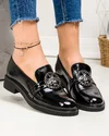 Pantofi casual dama piele naturala lucioasa negri cu inchidere slip-on si accesoriu metalic PC822 4