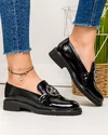 Pantofi casual dama piele naturala lucioasa negri cu inchidere slip-on si accesoriu metalic PC822 5