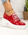 Pantofi casual dama piele naturala lucioasa rosii cu inchidere sireturi PC820 1