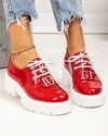 Pantofi casual dama piele naturala lucioasa rosii cu inchidere sireturi PC820 3