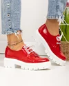 Pantofi casual dama piele naturala lucioasa rosii cu inchidere sireturi PC820 4