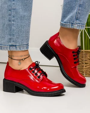 Pantofi Casual Dama Piele Naturala Lucioasa Rosii PC836