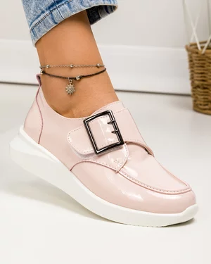 Pantofi casual dama piele naturala lucioasa roz cu inchidere scai T-5010 37