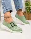 Pantofi casual dama piele naturala lucioasa verzi cu inchidere scai si catarama decorativa T-5010 2