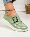 Pantofi casual dama piele naturala lucioasa verzi cu inchidere scai si catarama decorativa T-5010 1
