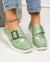 Pantofi casual dama piele naturala lucioasa verzi cu inchidere scai si catarama decorativa T-5010 3
