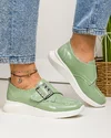 Pantofi casual dama piele naturala lucioasa verzi cu inchidere scai si catarama decorativa T-5010 4