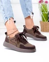 Pantofi casual dama piele naturala maro cu insertie piele intoarsa T-2651 1